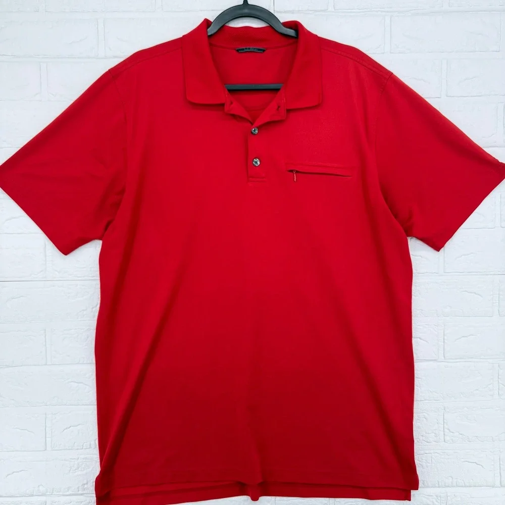 L.L. Bean Polo Shirt Mens XL Red Performance Zipper Pocket Short Sleeve Golf